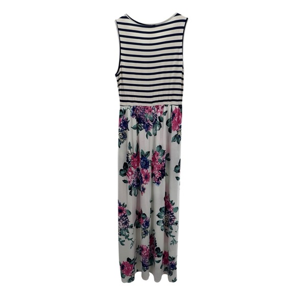 Striped Floral Maxi Dress Medium Boho Knit Stretch Casual Boutique Style Comfy - Picture 6 of 7